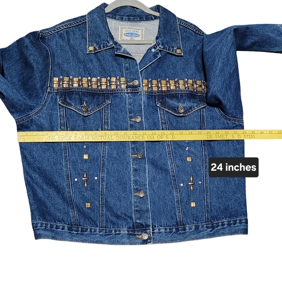BOOM BOOM Womens Denim Jacket XL Blue Studded Western Y2K - Picture 9 of 9